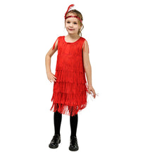 Load image into Gallery viewer, Girl Party Dress Girls Flapper Dress Carnival Sequins Fringe Latin Dance Dress Tassel Tango Dress Ballroom Costume With Feather
