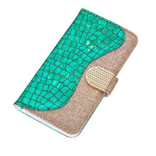 Load image into Gallery viewer, Glitter Leather Case For iPhone 11 12 13 14 Pro XR XS Max Alligator Flip Case Cover For iPhone SE Glitter Matching Texture Horizontal Flip Leather Case with Card Slots &amp; Holder &amp; Wallet Phone Accessories
