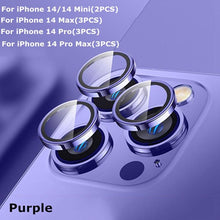 Load image into Gallery viewer, 9H Tempered Glass Camera Cover Screen Protector Metal Ring Decoration Accessories For iPhone 14 13 Pro Max Metal Camera Lens Ring Glass Camera Lens Protectors for iPhone 14 13mini 13pro 14plus 14pro Camera Film
