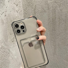Load image into Gallery viewer, Transparent Card Slot Holder Case for iPhone 13 11 12 14 Pro Max Mini Clear Shockproof Soft Wallet Cover Clear Phone Case with Card Holder Slim Protective Soft Shock Absorbing Case with Card Holder
