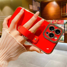 Load image into Gallery viewer, Elegant Adjustable Wrist Strap Hand Band Case For iPhone 12 13 11 14 Pro Max X XS Max XR 14 plus Case with Strap Luxury Plating Gold Bumper Phone Cover Wristband Kickstand Full Body Protective Slim Case Luxury Candy Color Phone Holder Colorful Iphone Case
