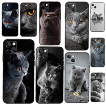 Load image into Gallery viewer, Beautiful Grey British Shorthair Cat Case For iPhone 12 13 Mini 13 11 12 14 Pro Max XS X XR 6S 7 8 Plus SE 2020 Silicone Cover Silicone Soft Black Moon Smooth Print Design
