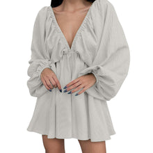 Load image into Gallery viewer, Deep V Neck Sexy Dress Temperament Retro Solid Color Pleated Dress Elegant Long Sleeve Large Size Casual Womens Dresses ropa
