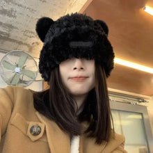 Load image into Gallery viewer, Letter Bear Ears Knitted Woolen Hat – Cute Cat-Ears Beanie for Women
