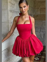 Load image into Gallery viewer, Women’s Pink Corset Puffball-Hem Mini Dress
