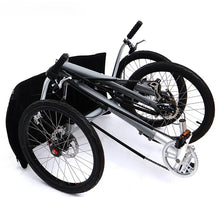 Load image into Gallery viewer, Lying on a tricycle, 3 shifting disc brakes, folding on a recumbent bike, casual commuting, riding a recumbent bicycle
