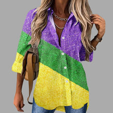 Load image into Gallery viewer, 🎭 Mardi Gras Women's V-Neck Long Sleeve Carnival Print Shirt
