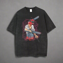 Load image into Gallery viewer, 🪚 Chainsaw Man Acid-Washed Vintage Graphic T-Shirt – Harajuku Streetwear
