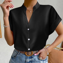 Load image into Gallery viewer, 🧡 Summer Women's Satin V-Neck Short Sleeve Shirt – Elegant Casual Wear
