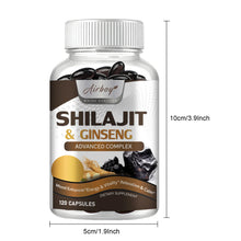 Load image into Gallery viewer, Shilajit &amp; Ginseng Supplement - Provides Energy and Endurance, Enhances Brain &amp; Memory, Immune Support - 120 Capsules
