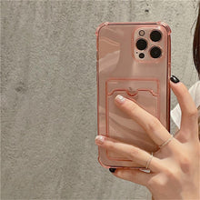 Load image into Gallery viewer, Transparent Card Slot Holder Case for iPhone 13 11 12 14 Pro Max Mini Clear Shockproof Soft Wallet Cover Clear Phone Case with Card Holder Slim Protective Soft Shock Absorbing Case with Card Holder
