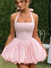 Load image into Gallery viewer, Women’s Pink Corset Puffball-Hem Mini Dress
