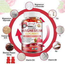 Load image into Gallery viewer, Magnesium Glycinate Gummies - Calm, Relieves Stress, Promotes Sleep, Support Memory, Concentration &amp; Muscle Spasms - 120pcs
