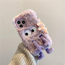 Load image into Gallery viewer, 3D Cute Hairy Fluffy Fur Plush Winter Warm Phone Case For iPhone 14 13 12 11 Pro Max Plus Soft Cartoon Back Cover  Cute Fuzzy Furry Case Fashion Luxury Case

