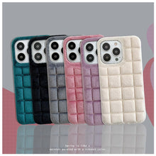 Load image into Gallery viewer, Fashion Fur Winter Warm Plush Square Lattice Solid Color Phone Case For iPhone 14 13 12 11 Pro Max Plus Fluffy Back Cover Case Silicon Soft Fluffy Furry Shockproof Protective Phone Case for iPhone
