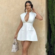 Load image into Gallery viewer, Townlike Pocket Elegant A-line Dress Women Mini 2024 Spring Summer Dress Deep V Neck Nightclub Sexy Party Dresses Vestidos
