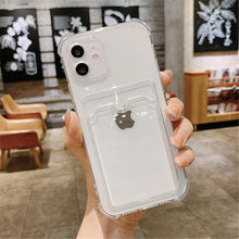 Load image into Gallery viewer, Simple Clear Silicone Wallet Case for iPhone 14 13 12 11 Pro XS Max X XR Shockproof Lens Protection Card Cover Shockproof Soft Bumper Clear Case Classic Stylish Case
