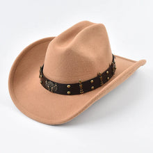 Load image into Gallery viewer, Men Women Western Cowboy Hat with Leather Vintage Big-edge Gentleman Cowgirl Hat Cloche Church Caps
