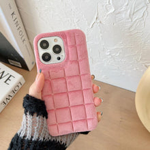 Load image into Gallery viewer, Fashion Fur Winter Warm Plush Square Lattice Solid Color Phone Case For iPhone 14 13 12 11 Pro Max Plus Fluffy Back Cover Case Silicon Soft Fluffy Furry Shockproof Protective Phone Case for iPhone
