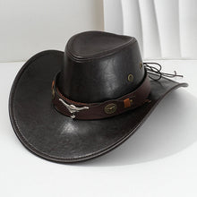 Load image into Gallery viewer, Unisex Vintage Faux Leather Western Cowboy Hat Outdoor Gentleman Cowgirl Jazz Cap Sombrero Hombre
