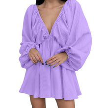 Load image into Gallery viewer, Deep V Neck Sexy Dress Temperament Retro Solid Color Pleated Dress Elegant Long Sleeve Large Size Casual Womens Dresses ropa
