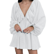 Load image into Gallery viewer, Deep V Neck Sexy Dress Temperament Retro Solid Color Pleated Dress Elegant Long Sleeve Large Size Casual Womens Dresses ropa
