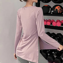 Load image into Gallery viewer, Pleated Side Slit Long Sleeve Sports Shirt for Women
