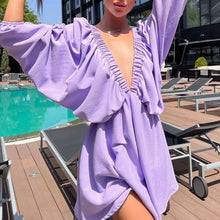 Load image into Gallery viewer, Deep V Neck Sexy Dress Temperament Retro Solid Color Pleated Dress Elegant Long Sleeve Large Size Casual Womens Dresses ropa
