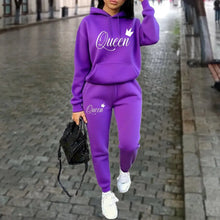 Load image into Gallery viewer, Women’s “Queen” Graphic 2-Piece Hoodie &amp; Pants Tracksuit Set
