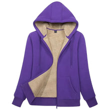 Load image into Gallery viewer, Sherpa-Lined Fleece Zip-Up Hoodie Jacket Women
