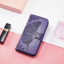 Load image into Gallery viewer, Luxury Pink Butterfly Flower Wallet Flip Case For iPhone 14 Pro Max 13 12 Classic Simple Leather Wallet Case with Card Holder Kickstand Wrist Strap Flip Cover for iPhone
