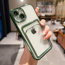 Load image into Gallery viewer, Transparent Card Holder Wallet Case For iPhone 13 11 12 14 Pro Max 14 Plus Photo Pocket Shockproof Silicone Cover Wallet Case Card Slot Ultra Glossy Slim Clear Case
