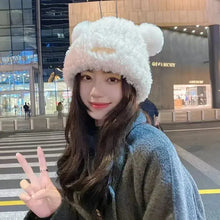 Load image into Gallery viewer, Letter Bear Ears Knitted Woolen Hat – Cute Cat-Ears Beanie for Women

