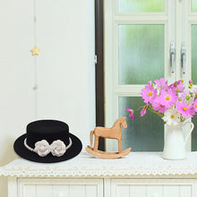 Load image into Gallery viewer, Women Wool Boater Hat Pearl Flower Decor Classic Flat Top Fedora Hat Wide Brim Church Derby Cap,French British Style
