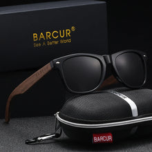 Load image into Gallery viewer, BARCUR Black Walnut Polarized Sunglasses for Men UV400 Sunscreen Protection Wooden Frame Polarized Lenses Presented in an Original Brand Box for Summer
