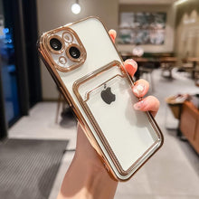 Load image into Gallery viewer, Transparent Card Holder Wallet Case For iPhone 13 11 12 14 Pro Max 14 Plus Photo Pocket Shockproof Silicone Cover Wallet Case Card Slot Ultra Glossy Slim Clear Case
