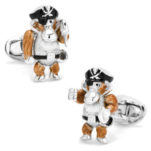 Load image into Gallery viewer, Moving Monkey Pirate with Hat and Sword Cufflinks
