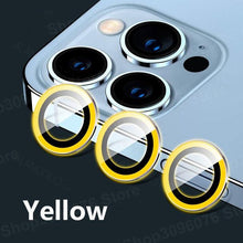 Load image into Gallery viewer, Colorful Design Round Ring Metal Alloy HD Glass For iPhone 13 12 11 Pro Max Camera Lens Protectors Luminous Camera Ring Glass for iPhone11 Pro max 13mini 13pro Protective Film
