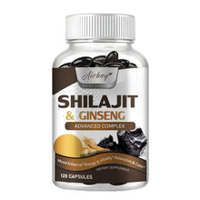 Load image into Gallery viewer, Shilajit &amp; Ginseng Supplement - Provides Energy and Endurance, Enhances Brain &amp; Memory, Immune Support - 120 Capsules
