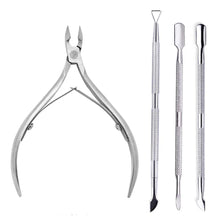 Load image into Gallery viewer, 4 Pcs/Set Professional Stainless Steel Nail Cutter Scissor Nippers Muti Function Cuticle Pusher Remover Nail Care Manicure Kits
