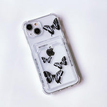 Load image into Gallery viewer, Transparent Butterfly Pattern Case For iPhone 14 Plus 13 12 11 Pro Max X XR XS Max Soft Card Slot Pocket Holder Wallet Cover Cute Butterfly Glitter Clear Phone Case Protective Cover With Card Holder
