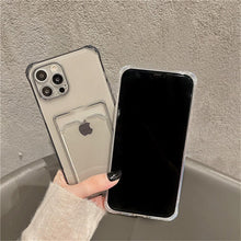 Load image into Gallery viewer, Transparent Card Slot Holder Case for iPhone 13 11 12 14 Pro Max Mini Clear Shockproof Soft Wallet Cover Clear Phone Case with Card Holder Slim Protective Soft Shock Absorbing Case with Card Holder
