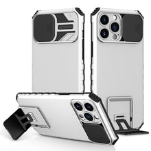 Load image into Gallery viewer, Blue Shockproof Adjustable Stand Case For iPhone 14 13 12 11 Pro Max Built Slide Camera Protection Case With Kickstand Shockproof Protection Modern Design for iPhone
