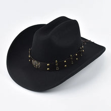 Load image into Gallery viewer, Men Women Western Cowboy Hat with Leather Vintage Big-edge Gentleman Cowgirl Hat Cloche Church Caps
