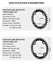 Load image into Gallery viewer, RIDERACE Bicycle Crank Chainring 104BCD Round Shape Narrow Wide 32T/34T/36T/38T Mountain Bike Crankset Chainwheel Single Plate
