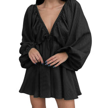 Load image into Gallery viewer, Deep V Neck Sexy Dress Temperament Retro Solid Color Pleated Dress Elegant Long Sleeve Large Size Casual Womens Dresses ropa
