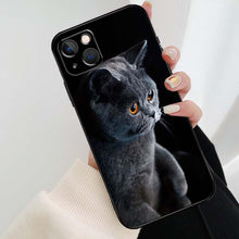 Load image into Gallery viewer, Beautiful Grey British Shorthair Cat Case For iPhone 12 13 Mini 13 11 12 14 Pro Max XS X XR 6S 7 8 Plus SE 2020 Silicone Cover Silicone Soft Black Moon Smooth Print Design
