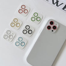 Load image into Gallery viewer, Glitter Camera Protector Glass For iPhone 14 13 12 Pro Max 11 Mini Diamond Lens Back Cover For iPhone 14Pro 13Pro 13 Protective Sparkling Glittery Edge Cover Tempered Glass Circle

