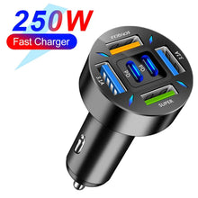 Load image into Gallery viewer, 66-250W PD Car Charger QC3.0 Fast Charge with Digital Display 4USB and 2PD Ports for Car Cigarette Lighter Plug
