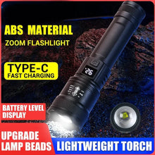 Load image into Gallery viewer, High Strong Power Led Flashlights 2000LM Tactical Torch with Display Light USB Charging Camping Fishing Emergency Zoom Lantern

